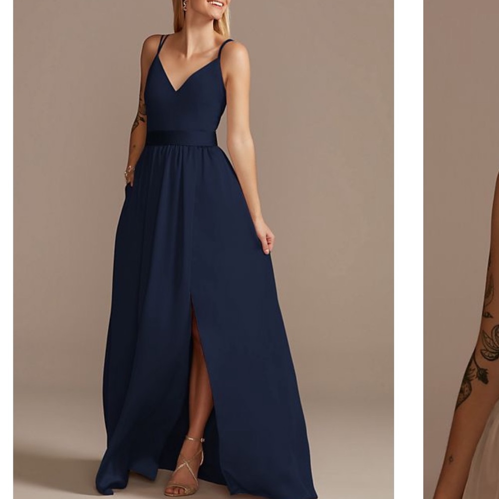 double spaghetti strap charmeuse bridesmaid dress